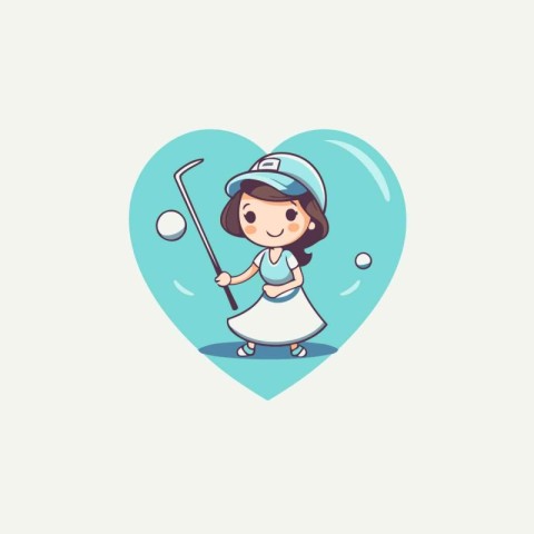 Golfer girl playing golf in the heart shape vector illustration.