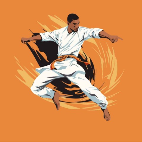 karate fighter in action. isolated vector illustration on orange