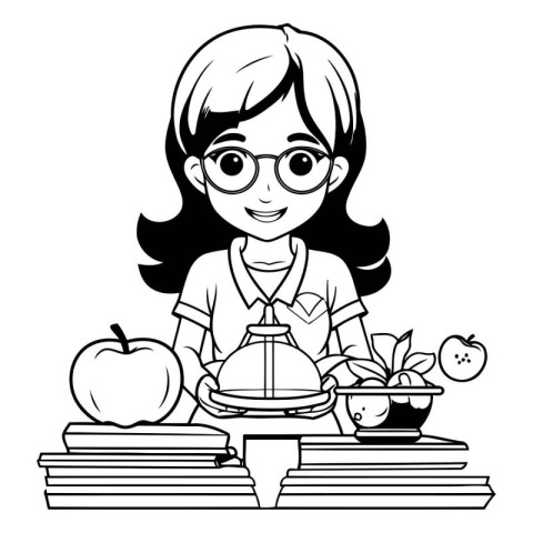 Girl teacher with books and apple design. School education learn