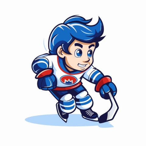 Hockey Player Cartoon Mascot Design. Vector Illustration.