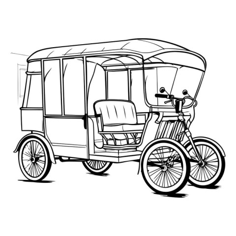 Tuk tuk - rickshaw. Hand drawn vector illustration.