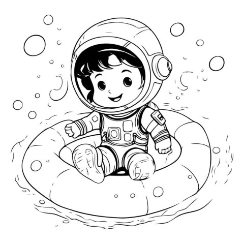 Cartoon astronaut on an inflatable donut. Vector illustration.