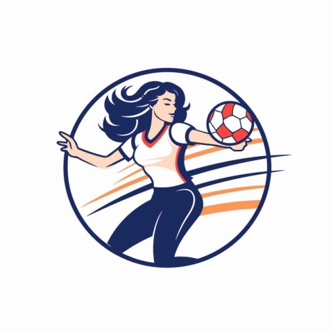 Woman soccer player with ball in hand. Vector illustration in re