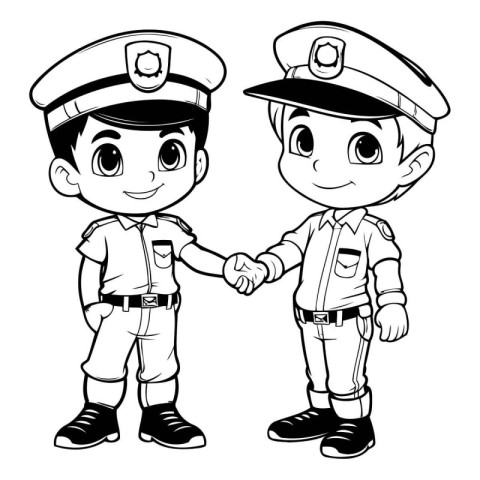 Two police officers shaking hands on white background. Vector il