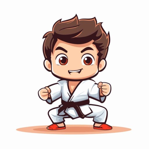 Karate boy in kimono. Vector cartoon character illustration.