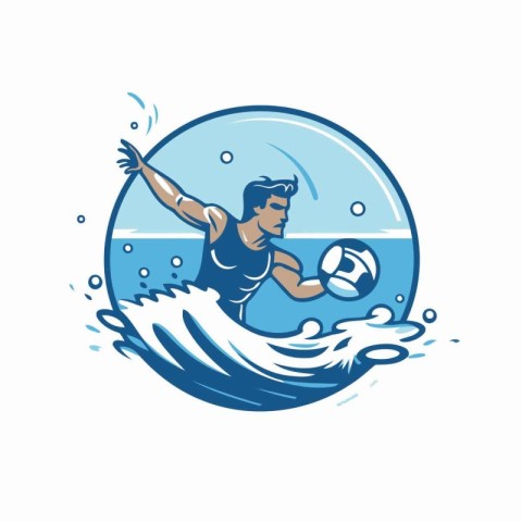 Water polo player with ball. Vector illustration of water polo p