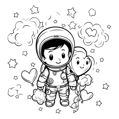 Cute cartoon astronaut in space. Vector illustration for colorin