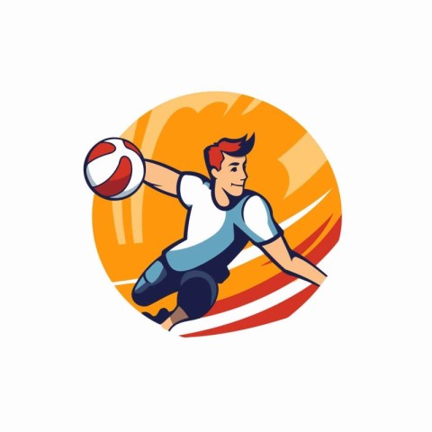 Volleyball player with ball. Vector illustration on white backgr