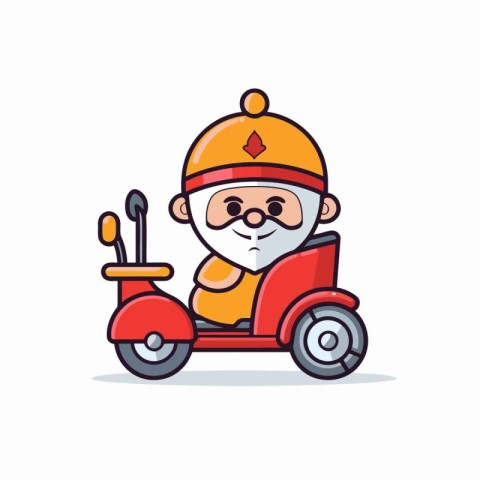 Cute cartoon old man riding a scooter. vector illustration.