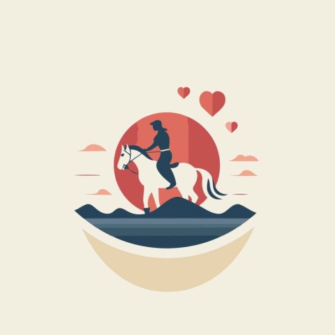 Vector illustration of a girl riding a horse. Flat style design.