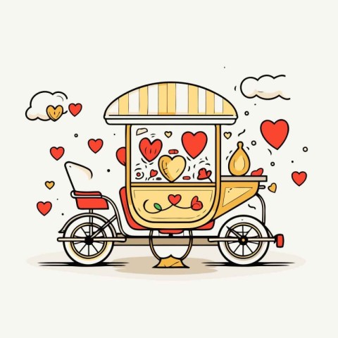 Vector illustration of a hand drawn cart with food and sweets in