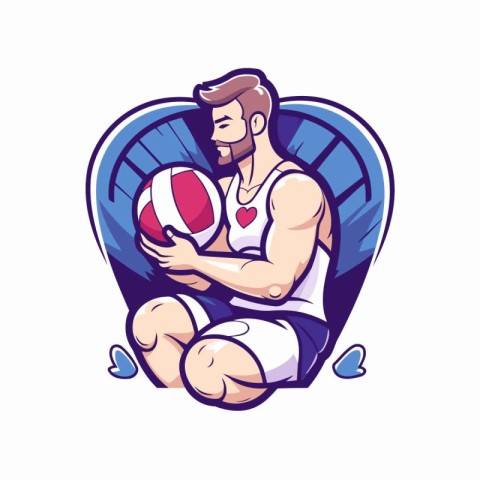 Vector illustration of a basketball player sitting and holding b