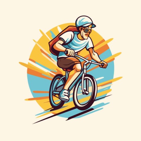 Cyclist riding a bicycle in the sun. Vector illustration.