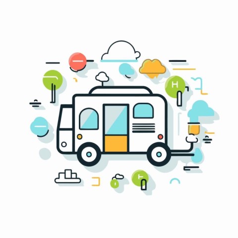 Modern flat line design vector concept of camping and travel. Ca