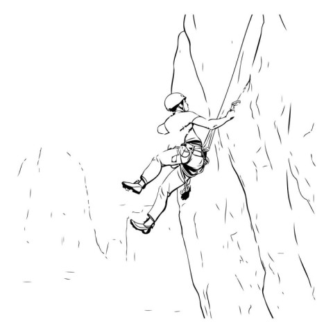 Hand drawn illustration of a man climbing a cliff. sketch for yo