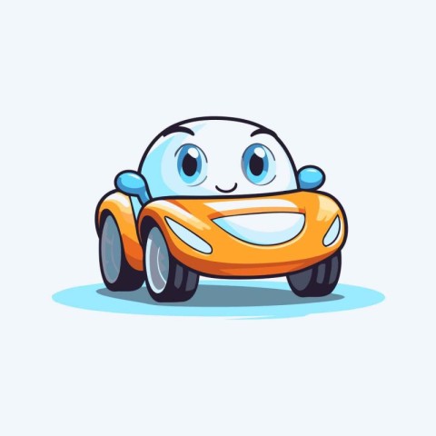 Cute cartoon car. Vector illustration on a light blue background