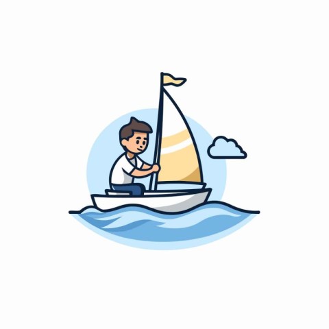 Businessman on a sailboat. Vector illustration in flat style.