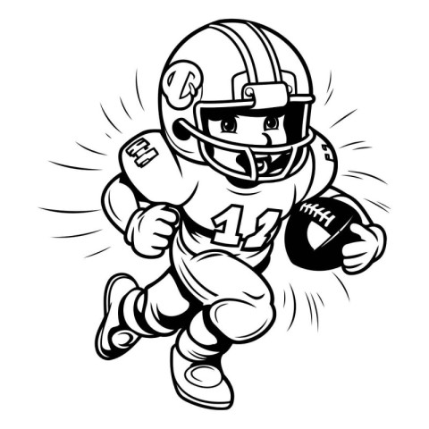 American football player running with ball. Black and white vect