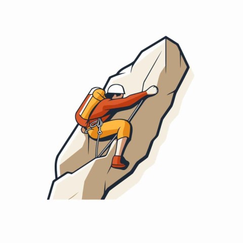 Climber on the rock. Vector illustration in cartoon style.