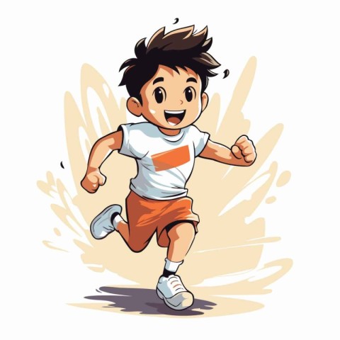 Cartoon illustration of a boy running. isolated on white backgro