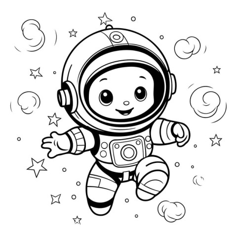 Cute cartoon astronaut in space. Vector illustration for colorin