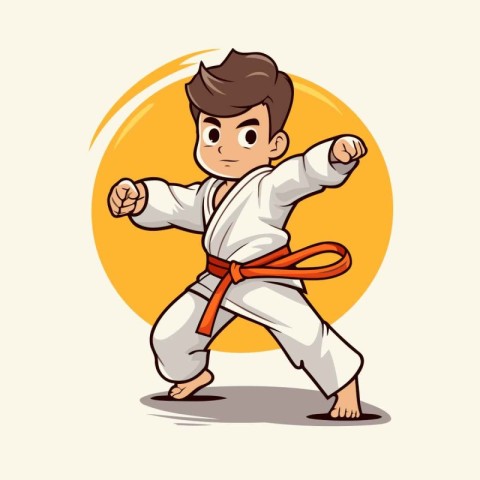 Taekwondo boy cartoon vector illustration. Cartoon karate boy.