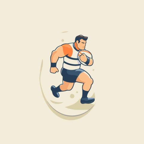 Rugby player in action. Vector illustration in cartoon style.