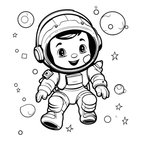 Coloring book for children: astronaut in space suit. Vector illu