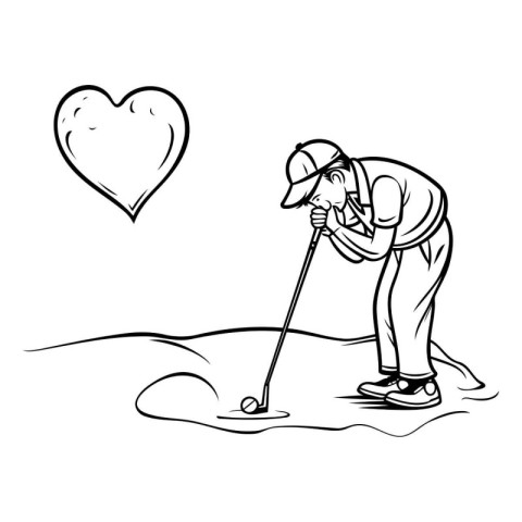 Golfer with a golf club and heart. Vector illustration.