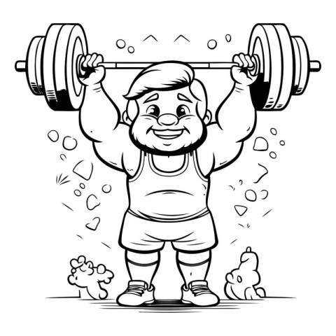 Cartoon illustration of a fat old man lifting a barbell.