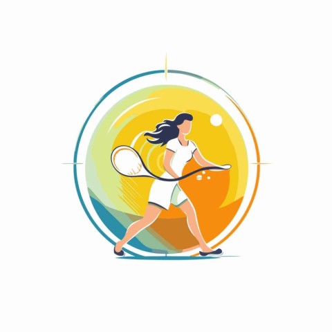 Tennis player vector logo design template. Woman tennis player i