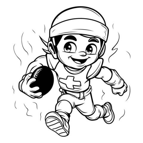 Illustration of a Kid Boy Running with a Rugby Ball - Coloring B