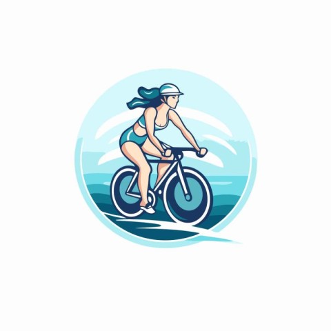 Bicyclist woman riding bike on the beach. Vector illustration