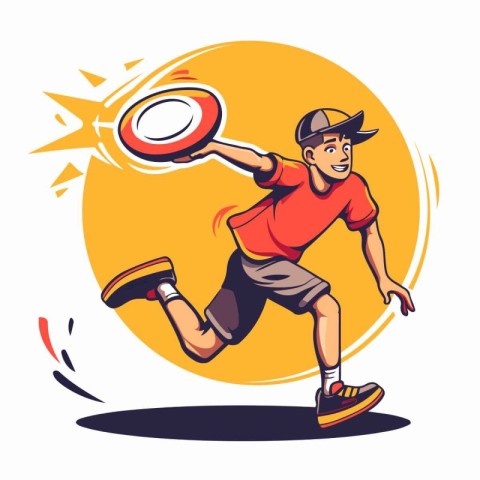 Handsome man playing ping pong. Vector illustration in cartoon s