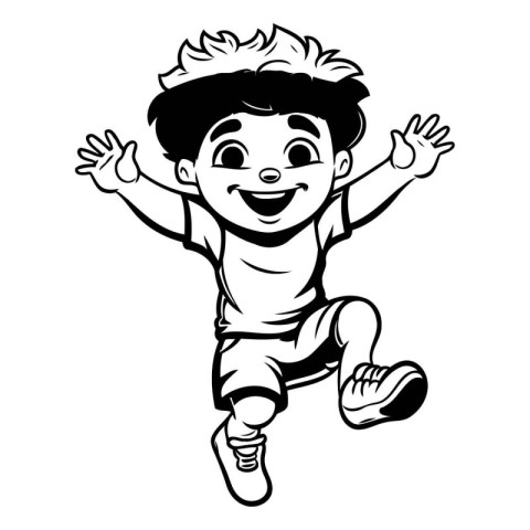 Cute Little Boy Jumping Cartoon Mascot Vector Illustration