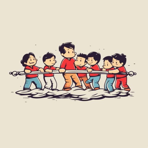 Children playing tug-of-war. cartoon vector illustration graphic