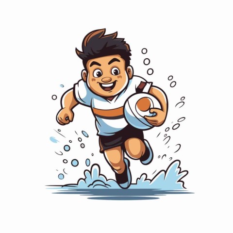 Rugby player running with ball in hand. Vector illustration.