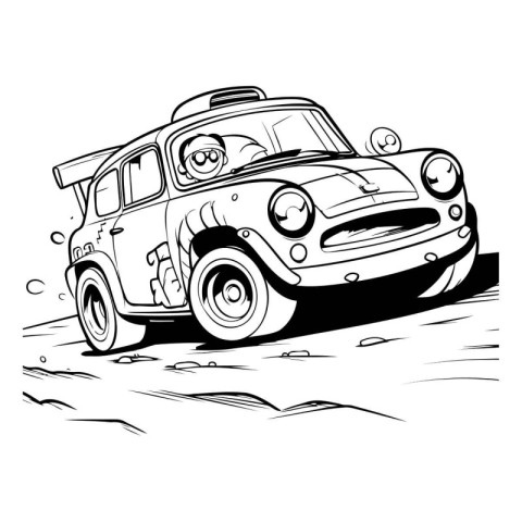 Car on the road. Black and white vector illustration for colorin