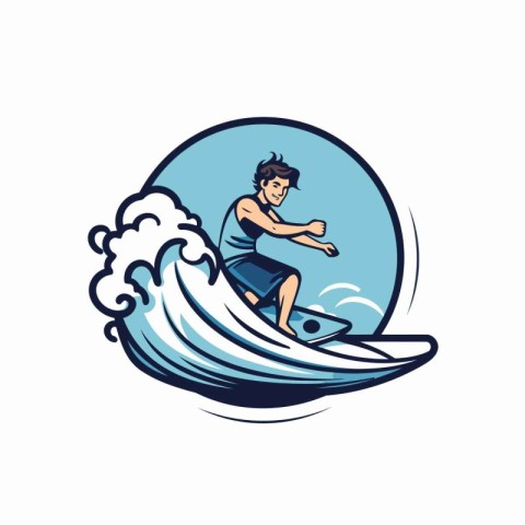 Vector illustration of a surfer riding a wave viewed from front