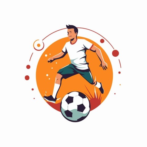 Soccer player kicking the ball. Vector illustration on white bac
