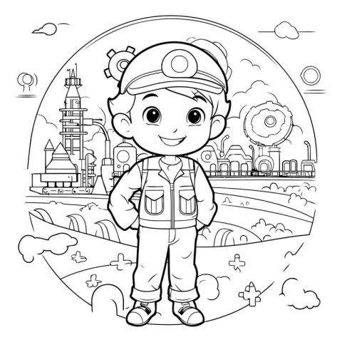 Coloring Page Outline Of a Cartoon Astronaut Boy Vector Illustra