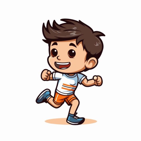 Boy running cartoon vector illustration. Isolated on a white bac