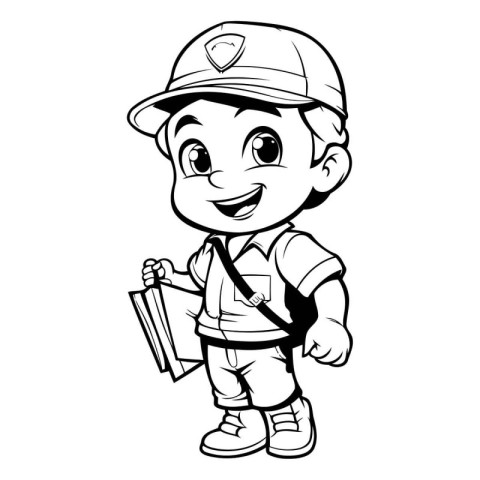 Vector illustration of Cute little boy in uniform and helmet hol