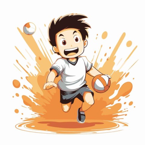 Illustration of a little boy playing soccer on a white backgroun