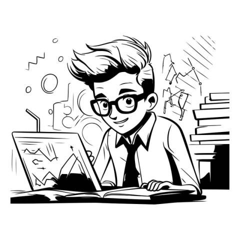 Vector illustration of a young businessman reading a book while