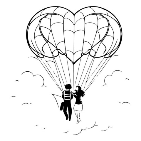 Vector illustration of a couple in love flying in a heart-shaped