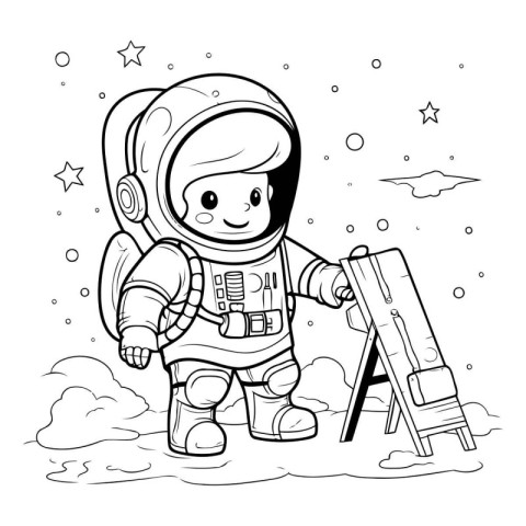 astronaut with a ladder. vector illustration. coloring book for