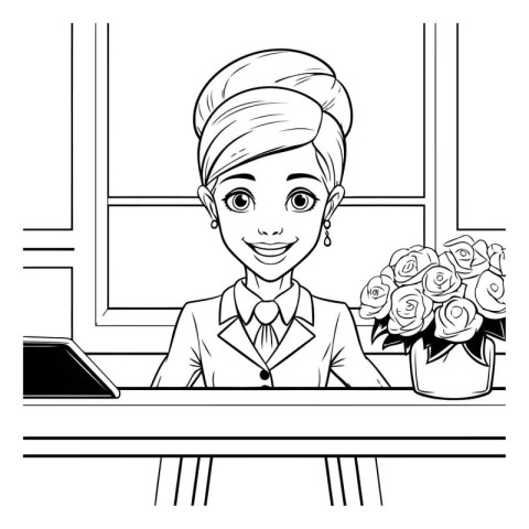 Businesswoman with flowers avatar cartoon in the office vector i