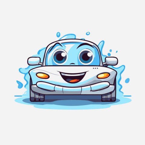 Cute cartoon car with smiling face. Vector illustration on white