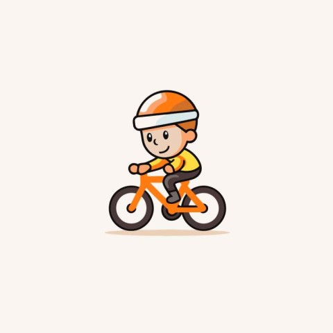 Boy riding a bicycle. Cute cartoon character. Vector illustratio